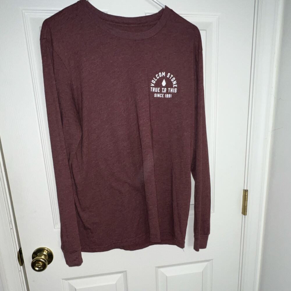 Volcom Men's Maroon Logo Cotton Jersey Crew Neck Long Sleeve T-Shirt Size M C-25